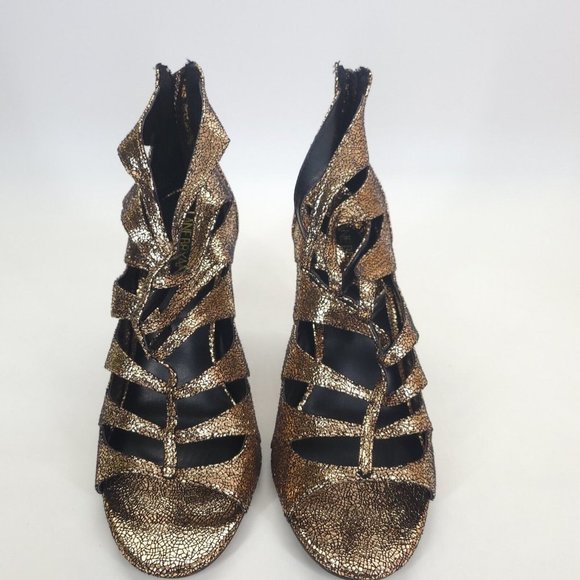 Lane Bryant Womens Cut Out Gladiator Strappy Sandals Zip Gold Metallic 9W - Picture 3 of 9